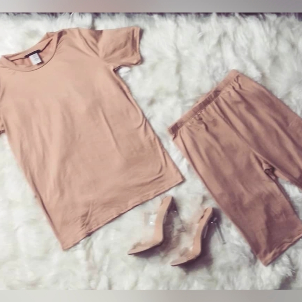 Mega Line Shorts Set Tan Shorts Sleeve, Stretch Biker Women's